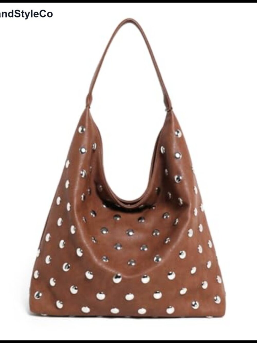 Studded Hobo Bag Women's Vegan PU Leather Slouchy Shoulder Handbag Tote Purse
